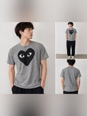 Comme des Garçons PLAY Gray Heart Eyes Graphic T-Shirt Size L Made in Japan